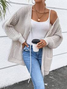 SHEIN Essnce Dual Pocket Drop Shoulder Tie Front Cardigan - Apricot - View 6