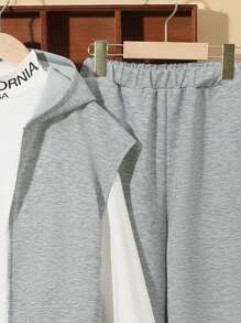 SHEIN Tween Boy 1pc Letter Graphic Mock Neck Tee & Zipper Up Jacket & Wide Leg Pants