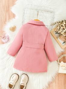 SHEIN Baby Girl 1pc Lapel Neck Flap Detail Double Button Belted Overcoat - Pink - View 2