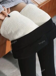Plus Size Solid Color Casual Warm Pants, Daily Wear