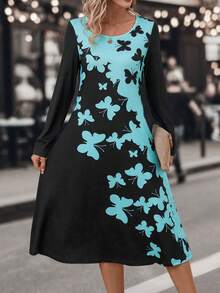 EMERY ROSE Vestido estilo camiseta con estampado de mariposa - Negro - Ver 5