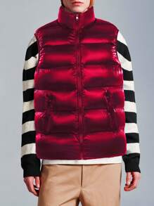 男士拉链背心夹棉大衣 - 紅色 - 查看 1