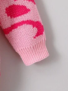 Cô gái Tween Họa tiết Toàn thân Thả vai Áo len Duster - Hồng - Xem 5