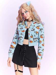 The Powerpuff Girls | ROMWE Cartoon Graphic Drop Shoulder Crop Hoodie - Multicolor - View 4