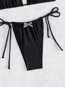 SHEIN Swim Summer Beach Women's Halter Neck Swimsuits Set - Black - View 4