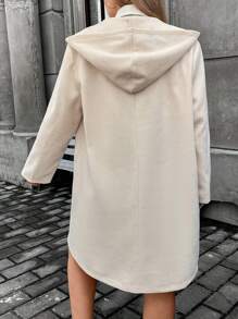 Flirla Plus Flap Pocket Duffle Hooded Overcoat - Apricot - View 3