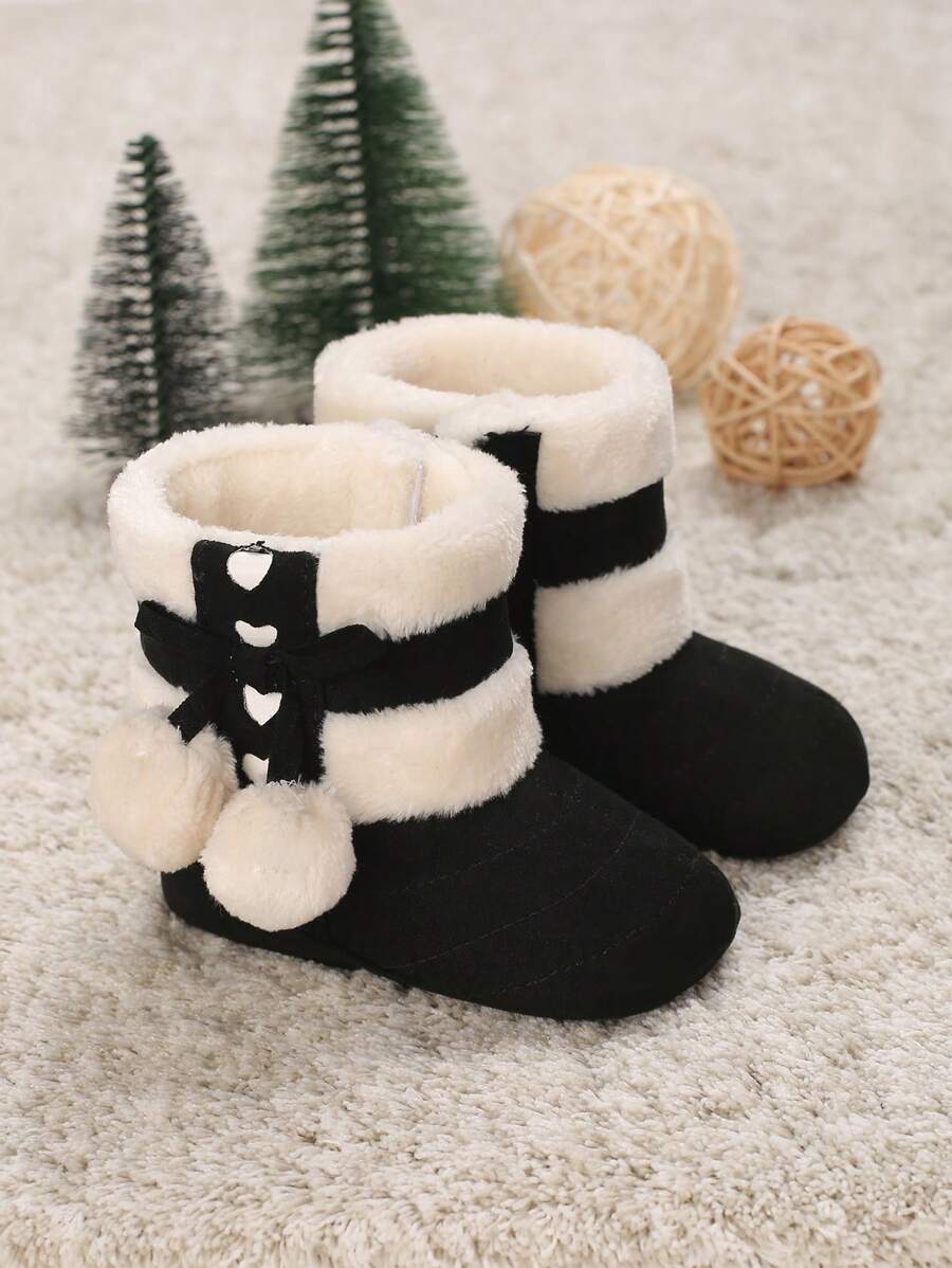 适合 0-1 岁婴儿的冬季保暖软底鞋 - 黑色 - 查看 1