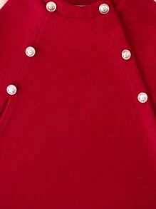 SHEIN Elladie kids 女小童拼接邊斗篷袖雙排釦斗篷大衣適用於聖誕 - 紅色 - 查看 3