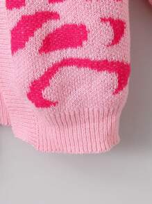 Cô gái Tween Họa tiết Toàn thân Thả vai Áo len Duster - Hồng - Xem 4