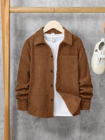 SHEIN Tween Boy 1pc Pocket Patched Button Front Shirt