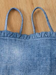 SHEIN 女小童毛茸邊夾克&荷葉邊吊帶洋裝 - 藍色 - 查看 4