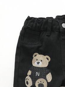 SHEIN Explorewe Young Boy Letter & Bear Patched Ripped Jeans - Black - View 7