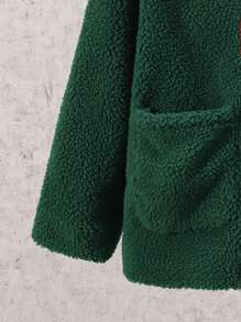 SHEIN 男大童雙口袋落肩 3D 耳朵設計連帽外套 - 墨綠色 - 查看 6