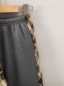 SHEIN 男小童字母貼布背心上衣&格紋襯衫&保暖長褲