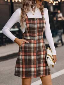 SHEIN LUNE 格紋拉鍊連身裙（無毛衣） - 彩色 - 查看 6