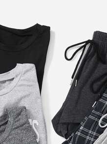 SHEIN 6pcs Letter Graphic Top & Shorts Lounge Set Outfit - Multicolor - View 5