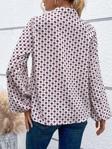 SHEIN VCAY 滿版印花燈籠袖襯衫 - 白色 - 查看 4