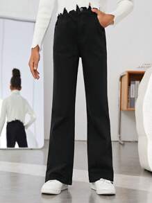 Tween Girl Solid Straight Leg Jeans - Black - View 1
