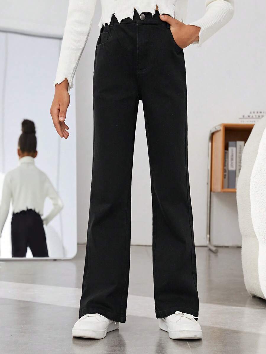 Tween Girl Solid Straight Leg Jeans - Black - View 1