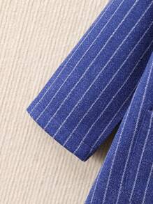 SHEIN Young Boy 1pc Vertical Striped Dual Pocket Double Breasted Overcoat - Blue and White - View 3