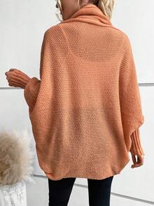 SHEIN Frenchy 净色蝙蝠袖开衫 - 橘色 - 查看 3