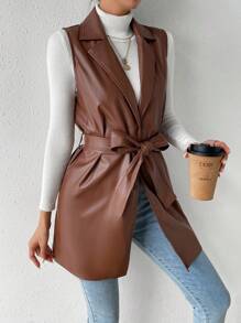 Chiquease 西裝領腰帶馬甲西裝外套 - 卡其色 - 查看 1