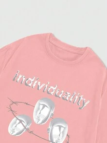 ROMWE MEN Street Life 男士字母人物圖案T恤 - 粉色 - 查看 5