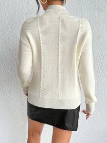 SHEIN Essnce Mock Neck Drop Shoulder Sweater - Apricot - View 2