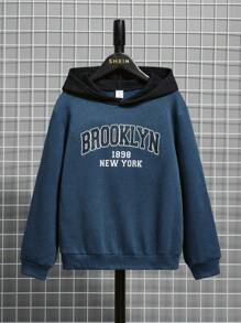 SHEIN Tween Boy Letter Graphic Two Tone Sweatshirt - Blue - View 3