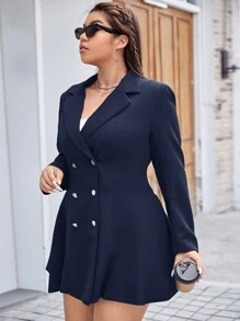 SHEIN Privé Plus Double Breasted Blazer Dress - Navy Blue - View 1