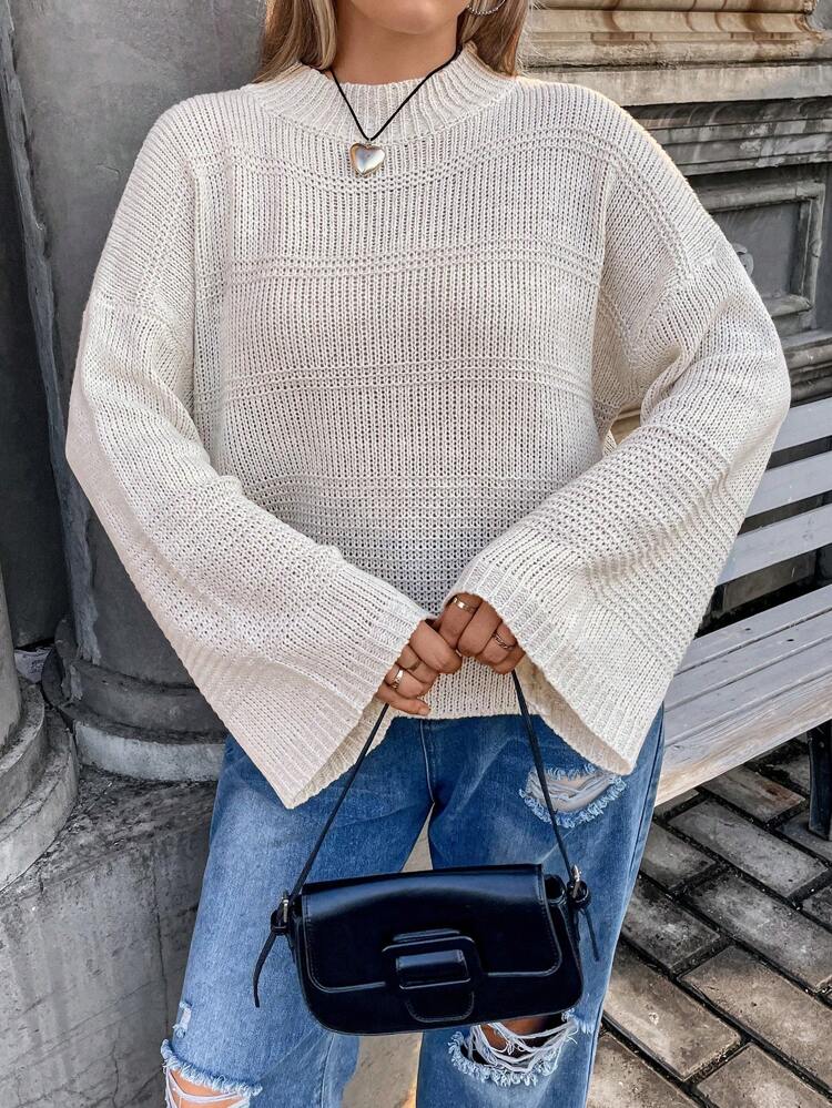 Plus Drop Shoulder Ribbed Knit Sweater Knit Pullover Fall Winter Sweater