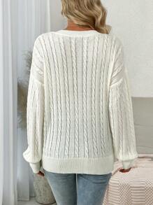 SHEIN Maternity Cable Knit Drop Shoulder Sweater, For Winter - White - View 4