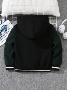 SHEIN Chico joven Abrigo con estampado de letra con forro teddy con capucha - Negro - Ver 2