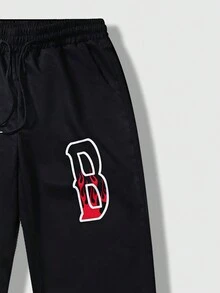 ROMWE MEN Street Life Nam Đồ họa Chữ cái Eo dây rút Quần - màu đen - Xem 7