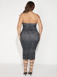 SHEIN SXY Talla grande Vestido ajustado tubo tejido jaspeado - Gris Oscuro - Ver 2