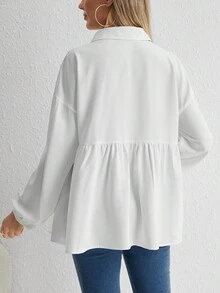 SHEIN Thai sản Thả vai Xoay eo Áo sơ mi - trắng - Xem 2