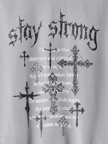 Manfinity RebelGame Men's Ultra Baggy Hoodie With Slogan & Cross Print - Grey - View 4