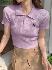 DAZY Blusa Tejida Acanalada Con Detalles Bordados - Púrpura malva - Ver 3