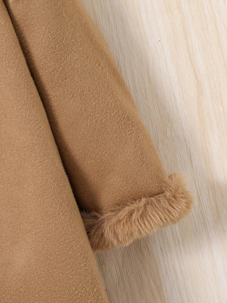 Tween Girl 1pc Fuzzy Trim Open Front Overcoat