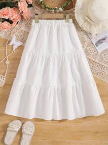 SHEIN 女大童素色荷葉邊半身裙