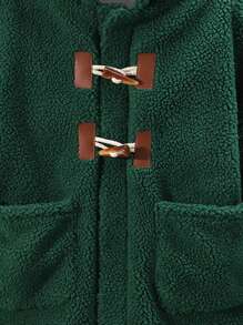 SHEIN 男大童雙口袋落肩 3D 耳朵設計連帽外套 - 墨綠色 - 查看 3