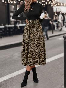 SHEIN Clasi Graphic Print Puff Sleeve Belted Dress - Multicolor - View 5