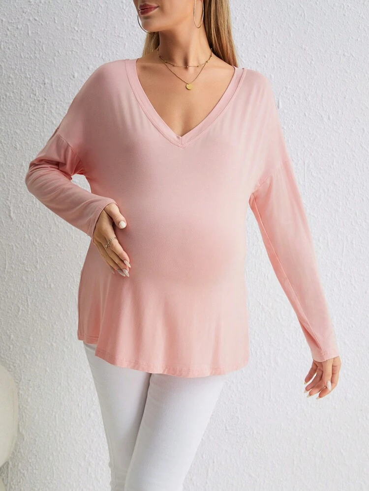Maternity V Neck Drop Shoulder Tee