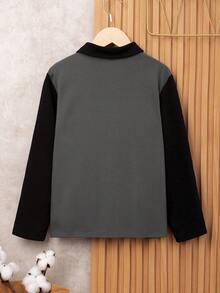 SHEIN 男大童撞色1/4拉鍊POLO衫 - 灰色 - 查看 2