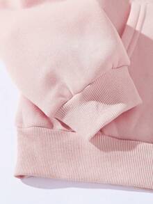 SHEIN EZwear Butterfly & Slogan Graphic Drawstring Thermal Lined Hoodie - Pink - View 3