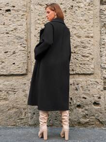 SHEIN Frenchy 大碼西裝領雙排釦花呢外套 - 黑色 - 查看 2