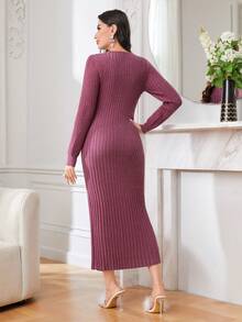 Modelyn Solid Ribbed Knit Sweater Dress - Red - View 2