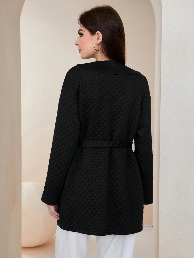 Drop Shoulder Pocket Patched Belted Coat