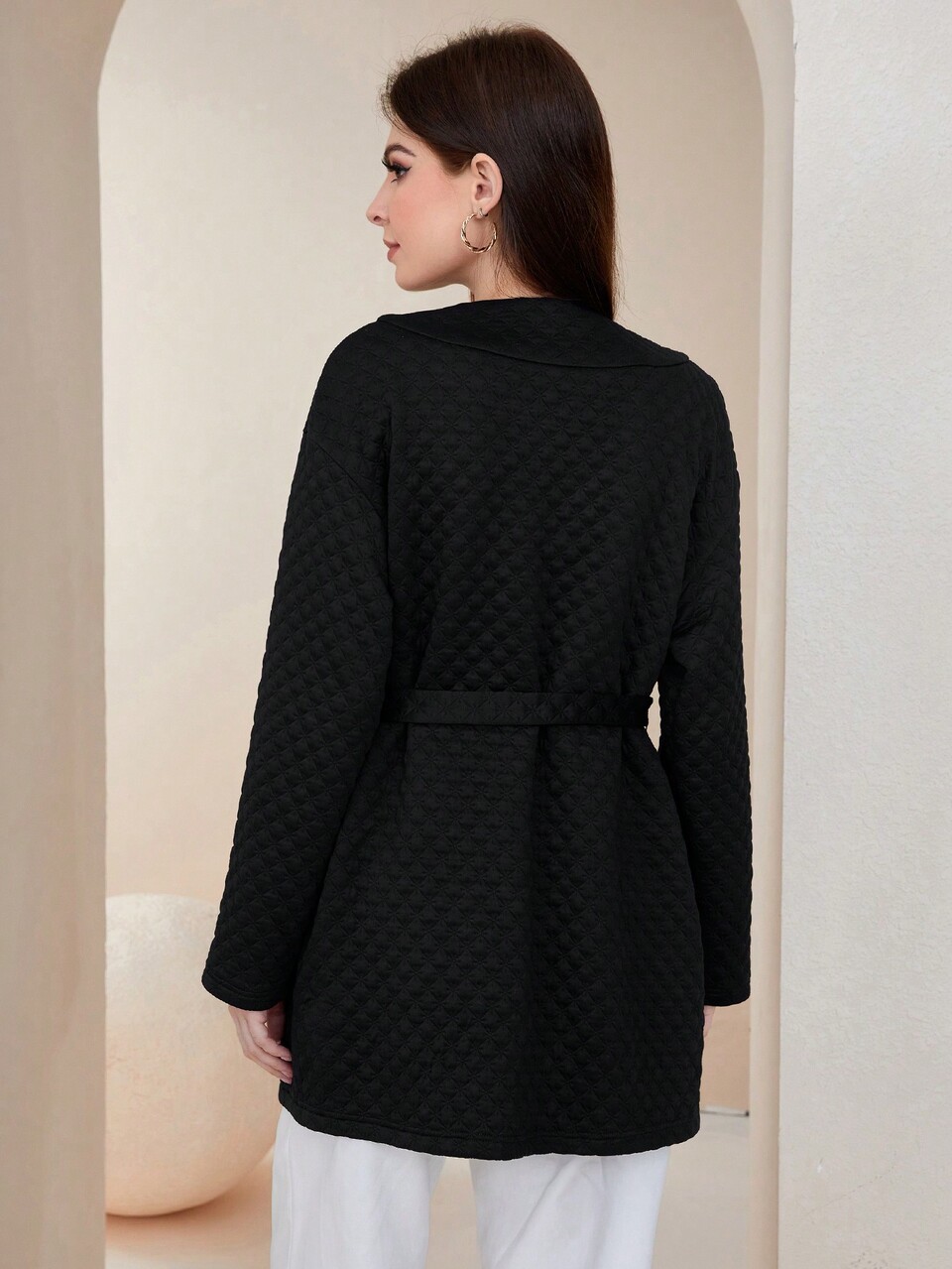 Drop Shoulder Pocket Patched Belted Coat