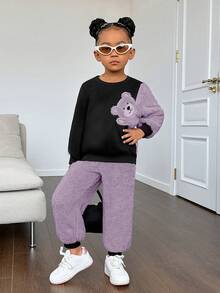 SHEIN Bộ đồ nỉ nỉ thời trang NovaGlow Young Girl Young Girl, dày dặn - Màu tím - Xem 5